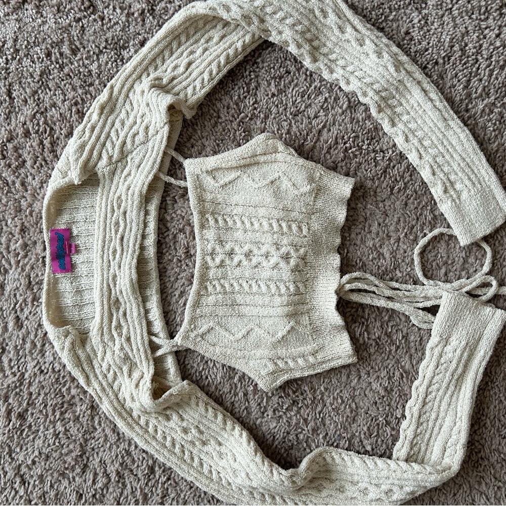 Edikted Cream Cable Knit 2 piece Shrug Sweater